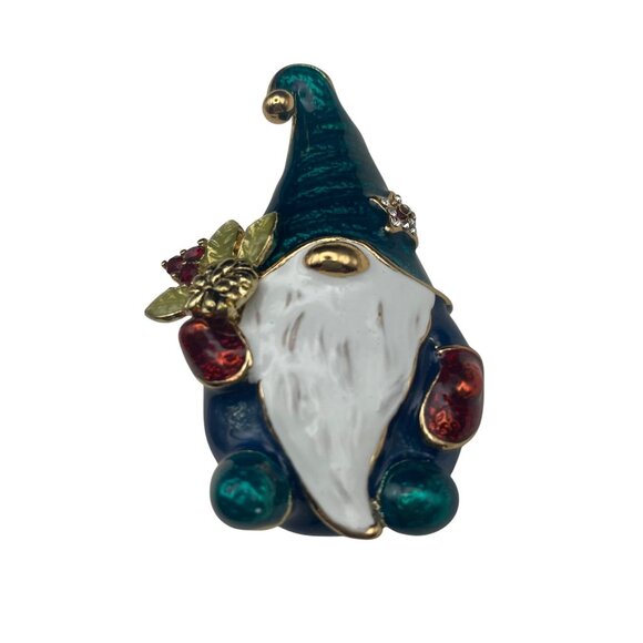 Napier Jewelry - Napier Gnome Pin Brooch Rhinestones Enamel Gold-Tone Holiday Christmas LOOK